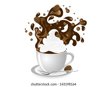 Cup of coffee and coffee beans