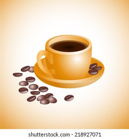 Cup of coffee and coffee beans