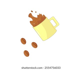 Cup of coffee with coffee beans
