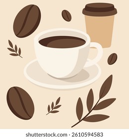 Cup of coffee with beans