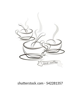 A cup of coffee, coffee beans