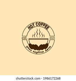 Cup and coffee beans with circle retro vintage style for cafe. Ilustration Design logo. 