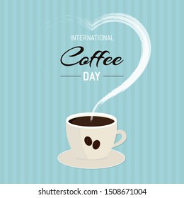 Cup of coffee with coffee beans decoration. Banner, poster or greeting card illustration