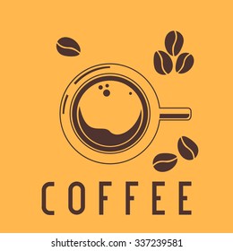 Cup of coffee with beans emblem with lettering