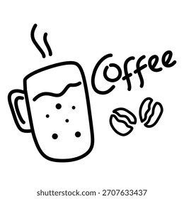 Taza de café y frijoles dibujados a mano ilustración