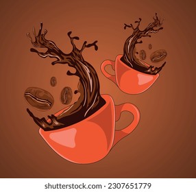 cup of coffee with beans illustration