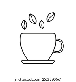 Cup with Coffee Beans Line Icon. Hot Drink in Cup Outline Symbol. Editable Stroke. Isolated Vector Illustration.