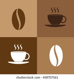 Cup of coffee and coffee beans logo icon