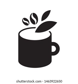 Cup with coffee beans logo template vector icon design