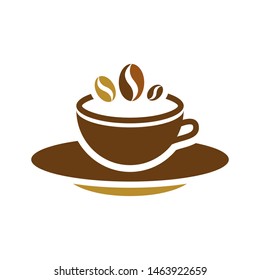 Cup with coffee beans logo template vector icon design