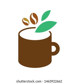 Cup with coffee beans logo template vector icon design