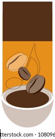 cup, coffee beans and note