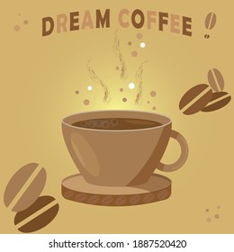 Cup of coffee with coffee beans on a light background