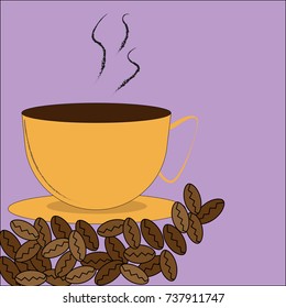 cup with coffee beans on a violet background.Vector, Illustration.
