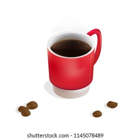 Cup of coffee with beans on white background mesh tool vector illustration. 