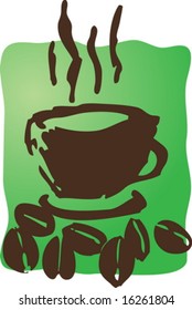 Cup of coffee with coffee beans rough sketchy retro illustration