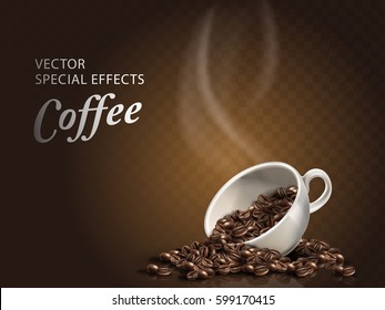 Cup Of Coffee Beans, Transparent Background, 3d Illustration