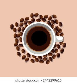 Tasse Kaffee mit Bohnen Vektor-Illustration