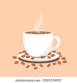 Cup of coffee with coffee beans. Vector illustration