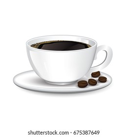 cup of coffee and coffee beans vector illustration