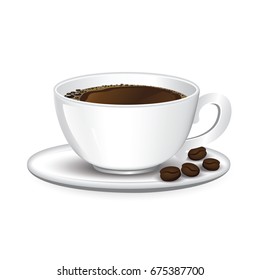 cup of coffee and coffee beans vector illustration