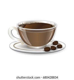 cup of coffee and coffee beans vector illustration