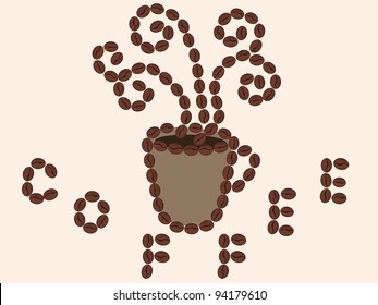 Cup of coffee. Coffee beans. Vector illustration.