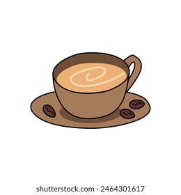 Cup of coffee with coffee beans vector isolated. cappuccino, mocha, latte.