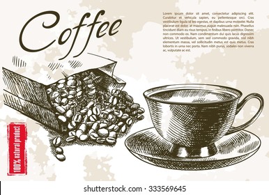 cup of coffee. beautiful background made by hand