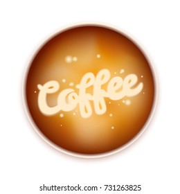 Cup coffee with beautiful design on foam view from above top view, vector illustration isolated from white background