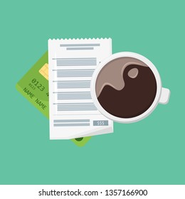 cup of coffee and bill paid from card
