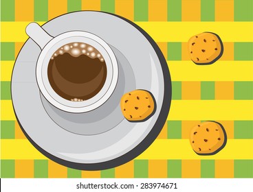 cup of coffee with biscuits, vector illustration