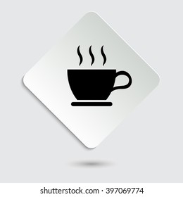 cup of coffee - black vector icon  on a paper button