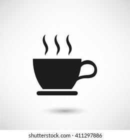 cup of coffee - black vector  icon with shadow