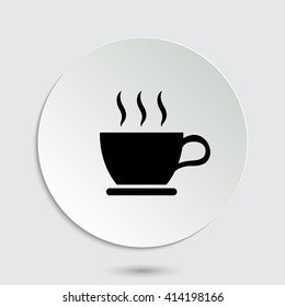 cup of coffee - black vector  icon with shadow