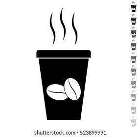 Cup of coffee - black vector icon and ten icons in  shades of grey