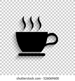 cup of coffee - black vector icon with shadow