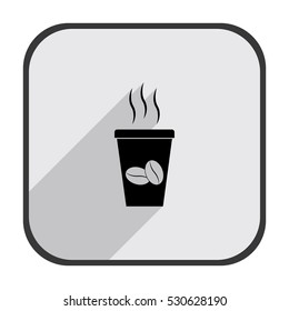 Cup of coffee - black vector icon  with long shadow