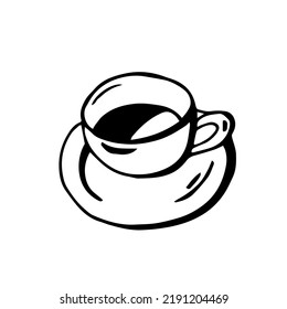 Cup of coffee black and white isolated on white background