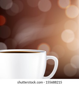 Cup With Coffee And Bokeh With Gradient Mesh, Vector Illustration