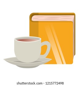 cup of coffee with book isolated icon