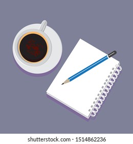 a cup of coffee and a book, vector illustration
