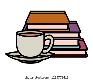 cup of coffee with books isolated icon