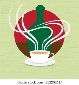 Cup of coffee and bottle of liqueur
