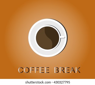 Cup of coffee. Coffee break. View from above
