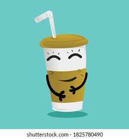 Cup of Coffee Breakfast Vector in Cute Style, Flat Icon, Mascot logo, Illustrations