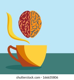 A cup of coffee and bright brain above