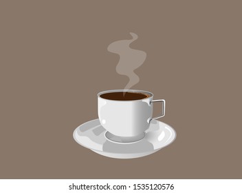 cup of coffee brown background. Decorative design, cafeteria, cards, banners