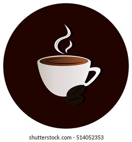 Cup with coffee in brown circle