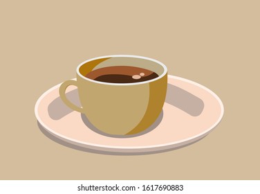 A cup of coffee With a brown saucer vector illustration flat design
